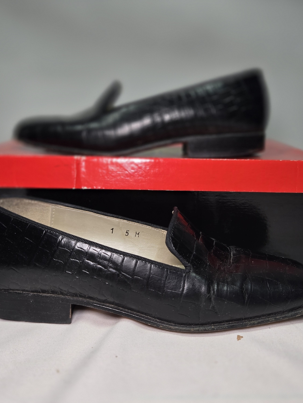 TALBOTS Monaco 2 Black Leather Croc Print Loafers Womens 5 Classic Old Money